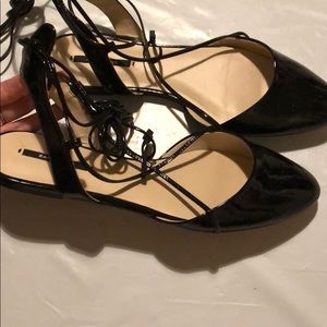 Zara Patent Black Leather Lace-Up Heels